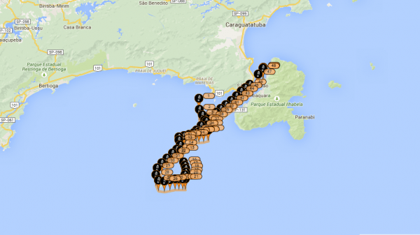 Mapa do Rastreamento feito com o SPOT Gen3 do Ricardo Machion na Regata Ilhabela Sailing Week 2015